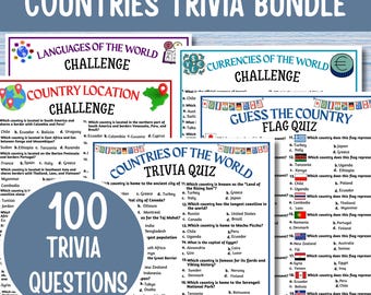 Countries Trivia Bundle Printable | World Geography Quiz | Country Trivia Game | Travel Game | Geography Activity for Kids & Adults