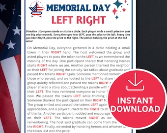 Memorial Day Left Right Game | Patriotic Pass the Gift Game | Holiday Party Activity | Printable Family Game PDF