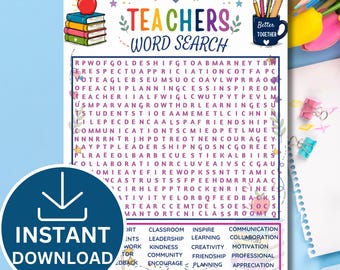 Teacher Team Building Word Search Printable | Staff Meeting Icebreaker Game | Back to School Teacher Activity PDF Download