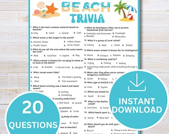 Beach Trivia Game Printable | Summer Beach Quiz with Answers | Ocean Trivia Party Game for Kids, Teens & Adults | Instant Download