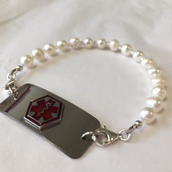 Medical Alert Pearl Interchangeable ID Replacement Bracelet