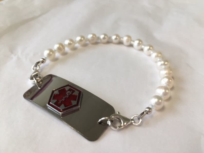 Medical Alert Pearl Interchangeable ID Replacement Bracelet Etsy