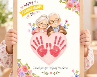 Grandparents Day Handprint Keepsake, Floral Watercolor Art (Digital Download)