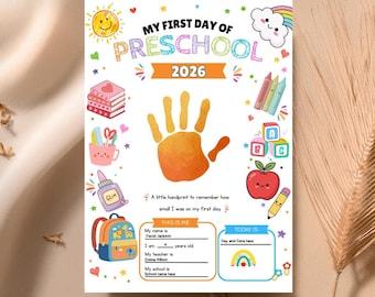 First Day Preschool 2026 Handprint Keepsake, A4 Printable Memory Craft (Digital Download)