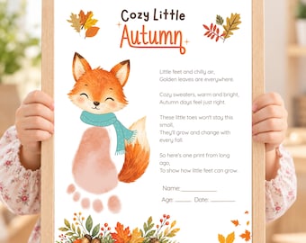 Fall Footprint Keepsake Printable Autumn Fox Craft, Baby Toddler Preschool Activity, Instant Download PDF