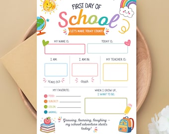 First Day of School Photo Prop, Rainbow Doodles, Keepsake (Digital Download)