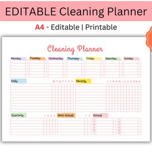 Editable Cleaning Planner: Weekly & Monthly Chores (Digital Download)