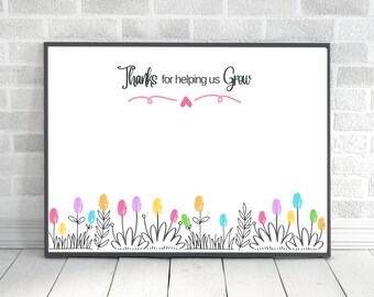 Teacher Handprint Art, Thanks for Helping Us Grow Gift, DIY Fingerprint Keepsake (Digital Download)