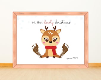 Reindeer Footprint Art | First Christmas Keepsake Gift (Canva Template)
