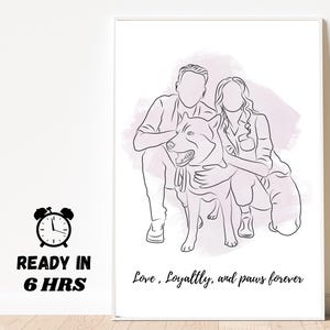 Disegno personalizzato a linea singola Ritratto di un animale domestico senza volto Disegno a linea di coppia personalizzato Regalo per anniversario di matrimonio Disegno di famiglia Contorno della foto dell'anima gemella BFF