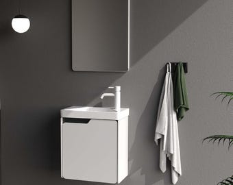 Mobiletto da bagno Lyon da 40 cm bianco, disponibile in set o singolo - Pronto per l'installazione, preassemblato, a parete