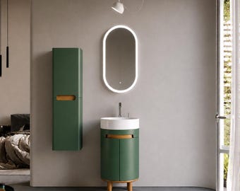 Ensemble meuble de salle de bain Masal vert 42 cm ou options individuelles - Prêt à installer, pré-assemblé, fixation murale