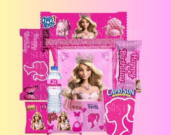 Kids Doll Birthday Party Instant Download Invitation, Chip Bag, CapriSun, Rice Krispies, Hersey, Water Bottle, Ring Pop, Welch's, Plates