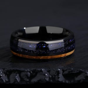 Orion Nebula Ring for Men, Galaxy Couples Ring, 8mm Wedding Bands, Galaxy Sandstone and Ironwood Starry Night Rings.