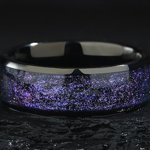 Galaxy Orion Nebula Titanium Ring, 8mm Wedding Band, Black Outer Space Ring, Blue Nebula Ring, Comfort Fit, Engrave Ring.