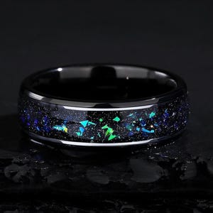 Blue Opal Titanium Ring - 6mm Comfort Fit Wedding Band