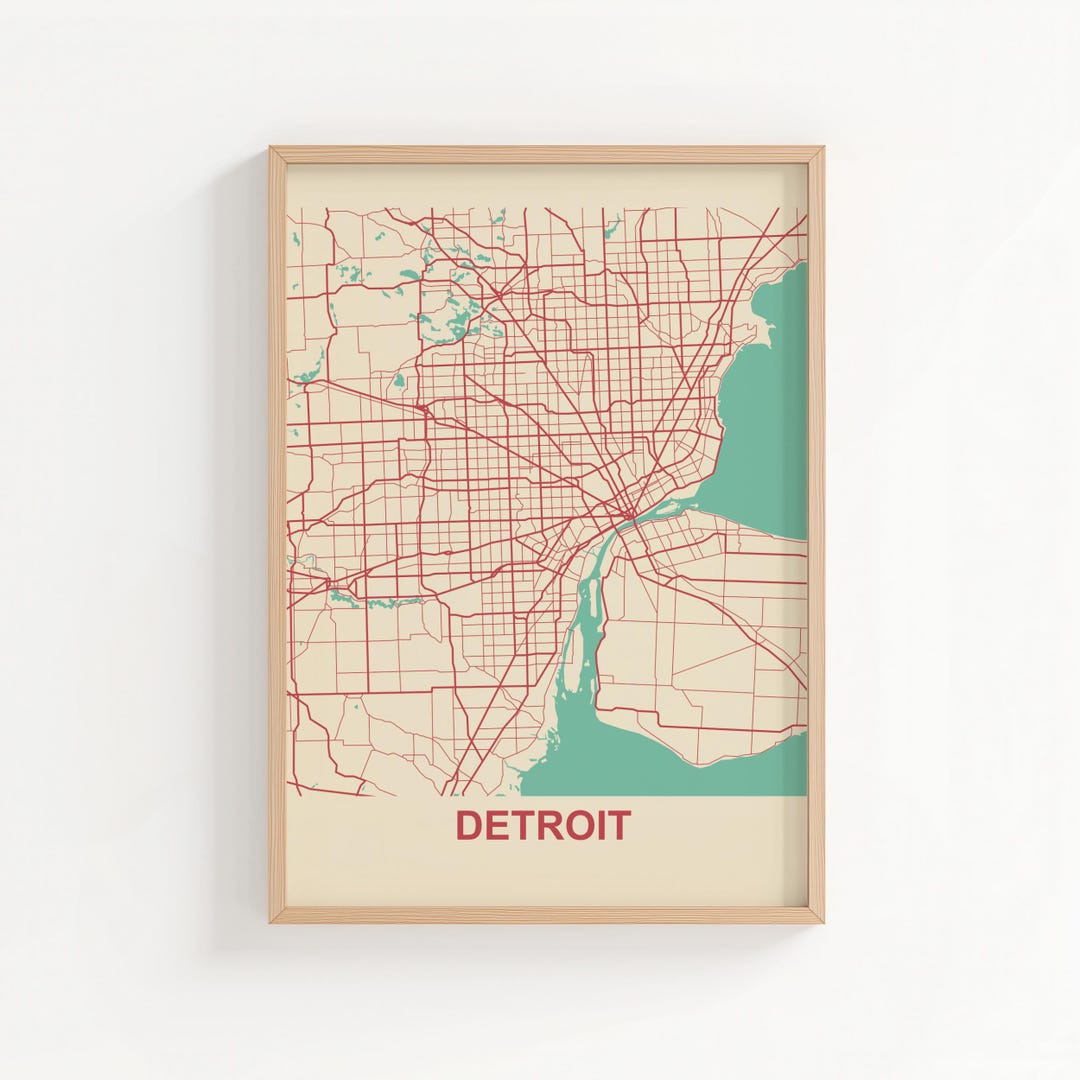 Detroit Map Blue Detroit Map Print Digital Download Michigan USA Modern Wall Art Decor ...