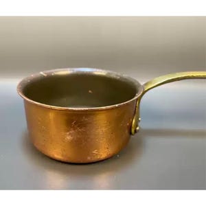 Vintage Copper Saucepan Cook Pot with Tin Lining, Copper Pan with Stamped Brass Handle, Antique Copper Cookware, Farmhouse Kitchenware