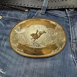 Vintage Cowboy Brass Belt Buckle - Jeans Belt Buckle - Belt Charms Collectible - 20th Century US Souvenir