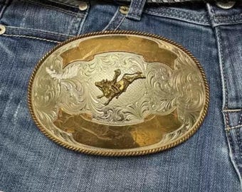 Vintage Cowboy Brass Belt Buckle - Jeans Belt Buckle - Belt Charms Collectible - 20th Century US Souvenir