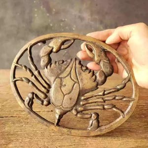 Vintage Brass Crab Trivet, Copper Coastal Charm, Decorative Tableware