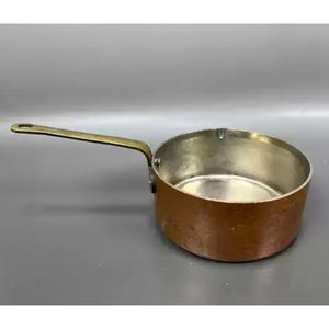 Small Vintage Copper Saucepan Cook Pot with Tin Lining, Copper Pan with Brass Handle, Antique Copper Cookware, Country Farmhouse Kitchenware