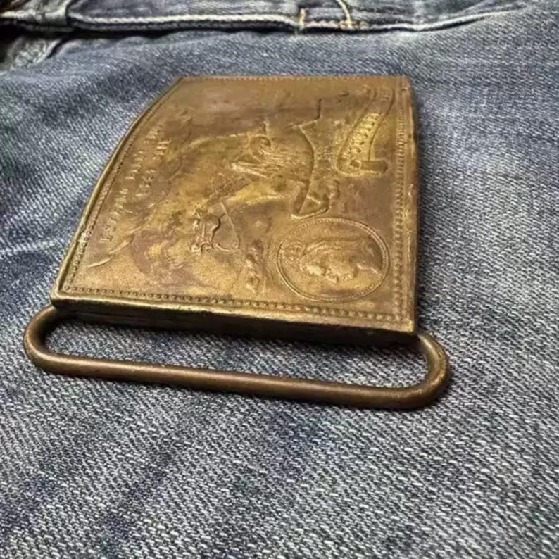 Vintage Buffalo Brass Belt Buckle - Jeans Belt Buckle - Belt Charms Collectible - 19th US Souvenir image 6