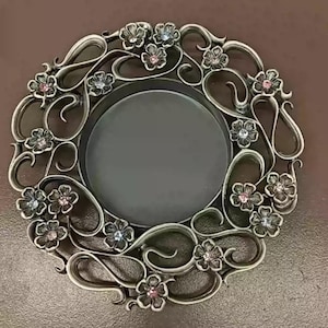 Antique Elegant Hollowed Alloy Serving Tray with Curly Grass Carving,  Vintage Metal Plate, Decorative Tableware Home Decor