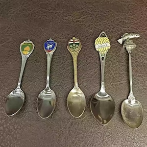 5pcs Vintage Iron Spoon Collection with Boutique Patterns designed Handle - Collectible Home Decor - Mid Century Tableware
