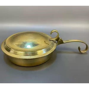 Small Vintage Brass Saucepan Cook Pan, Brass Frying Pan with Lid, Antique Copper Cookware, Country Farmhouse Kitchenware