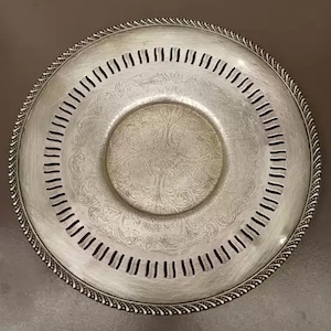 Vintage Silver-Plated Copper Serving Tray, Copper Plate with Hollowed Brim and Wave Edge, Boutique Collectible, Copper Tableware Home Decor