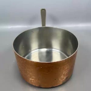 Vintage Copper Saucepan Cook Pot with Stainless Steel Lining, Copper Pan with Brass Handle, Antique Copper Cookware, Farmhouse Kitchenware