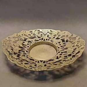 Ornate Brass Vintage Hollowed Plate with Carving Pattern, Brass Decorative Dish Tray, Collectible Charm Home Decor
