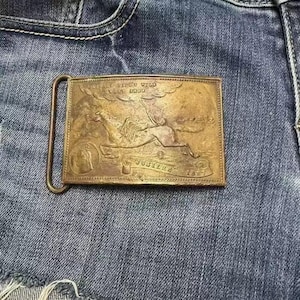 Vintage Buffalo Brass Belt Buckle - Jeans Belt Buckle - Belt Charms Collectible - 19th US Souvenir image 1