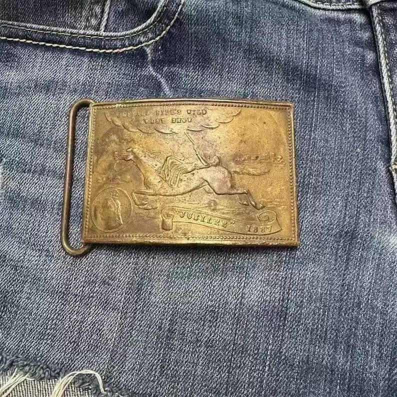 Vintage Buffalo Brass Belt Buckle - Jeans Belt Buckle - Belt Charms Collectible - 19th US Souvenir image 1