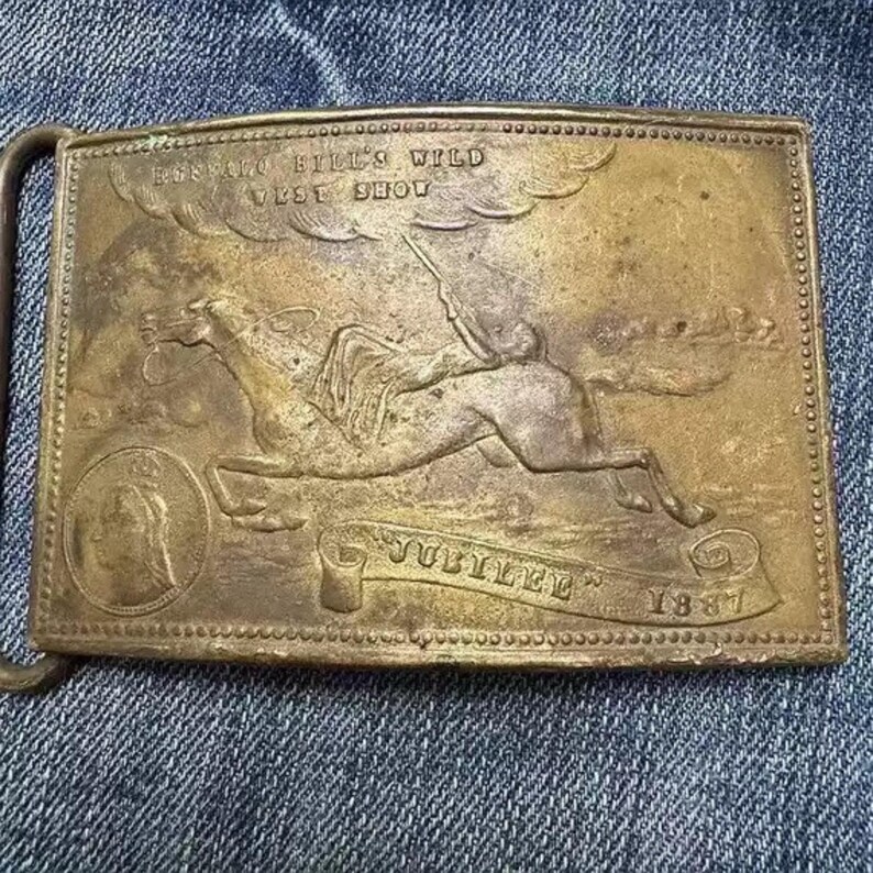 Vintage Buffalo Brass Belt Buckle - Jeans Belt Buckle - Belt Charms Collectible - 19th US Souvenir image 2