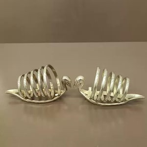 Coppia di porta tovaglioli vintage a forma di cigno argentato - Decorazioni per la casa da collezione - Cornice per stoviglie in argento - Argenteria di metà secolo