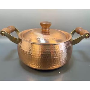 Japan Vintage Copper Soup Pot with Lid, Saucepan Cook Pot with Stainless Steel Lining, Antique Copper Cookware, Farmhouse Kitchenware