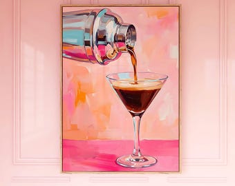 Espresso Martini Print, Cocktail Wall Art, Pink Kitchen Poster, Fun Feminine Design Bar Cart Decor, Trendy Dopamine Style, Coffee Lover Gift