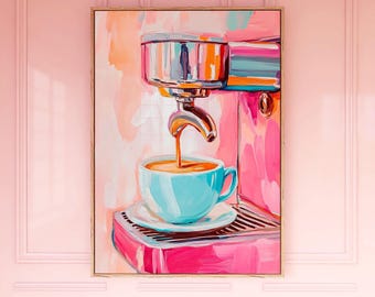 Väggkonsttryck med kaffe | Feminin rosa köksaffisch | Rolig heminredning i caféstil | Bon Appétit-kollektionen
