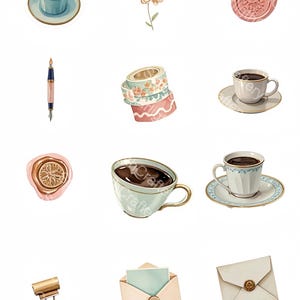 25 imágenes prediseñadas de papelería vintage en acuarela, imágenes prediseñadas de agenda, imágenes prediseñadas de taza retro, imágenes prediseñadas de diario dibujado a mano, imágenes prediseñadas de libro, descarga digital