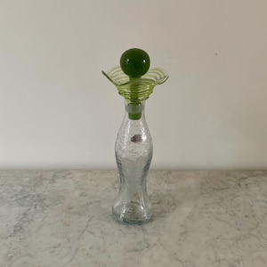 Rare Find – Vintage Blenko #683 Decanter – 1968 – Crackle Glass & Olive Stopper – Original Labels – Mid-Century Modern Glass