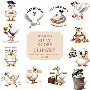 Silly Goose Clipart Bundle - 300 dpi PNG Images for Sublimation & Crafting