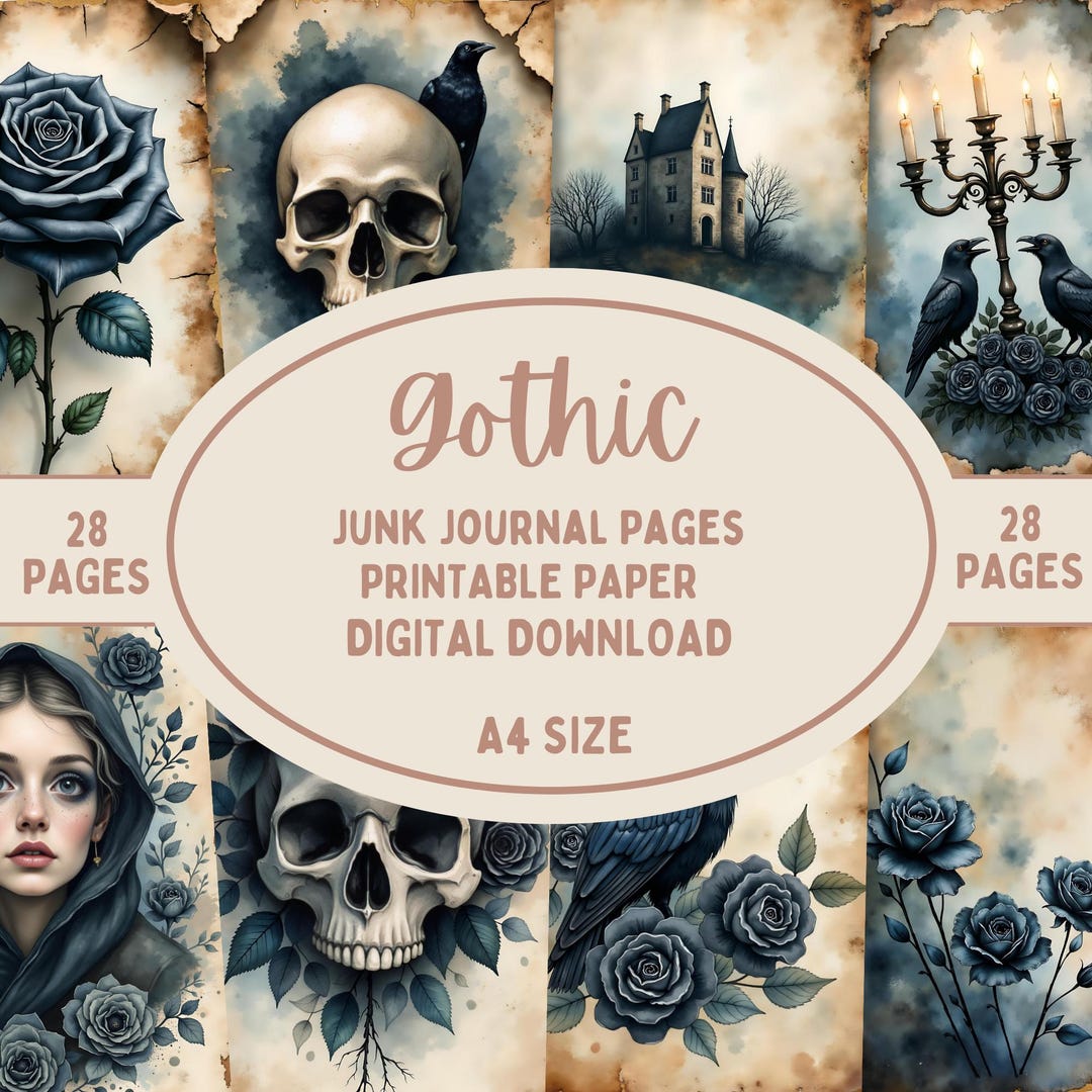 Junk Journal Gothic Printable Ephemera Kit Vintage Scrapbook Pages Dark ...