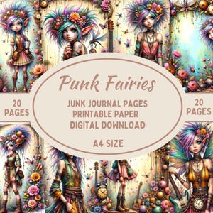 Junk Journal Punk Fairies 20 Pages Printable Digital Download, Boho Fairy Ephemera Kit, Fantasy Grunge Scrapbook, Steampunk Art Collage