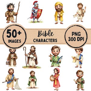 Bible Characters Clipart – 50+ PNG Illustrations, Christian Religious Digital Download