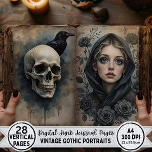 Vintage Gothic Junk Journal Pages, Cute Gothic Prints, Dark Aesthetic Ephemera, Scrapbook paper, Digital Paper, Dark Fantasy Art