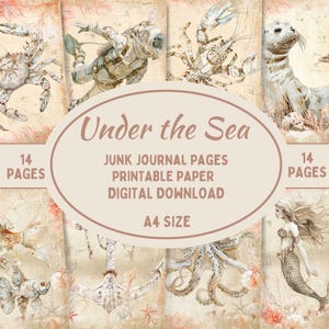Whimsical Under The Sea Junk Journal Printable Nautical Ephemera Vintage Ocean Collage Decoupage Pages Sea Creatures Scrapbook Art Digital