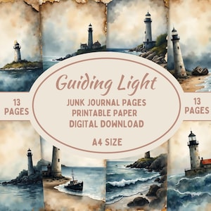 Junk Journal Lighthouse Printable Vintage Nautical Collage Pages Ocean Theme Scrapbooking Decoupage & Journal Art Guide Light