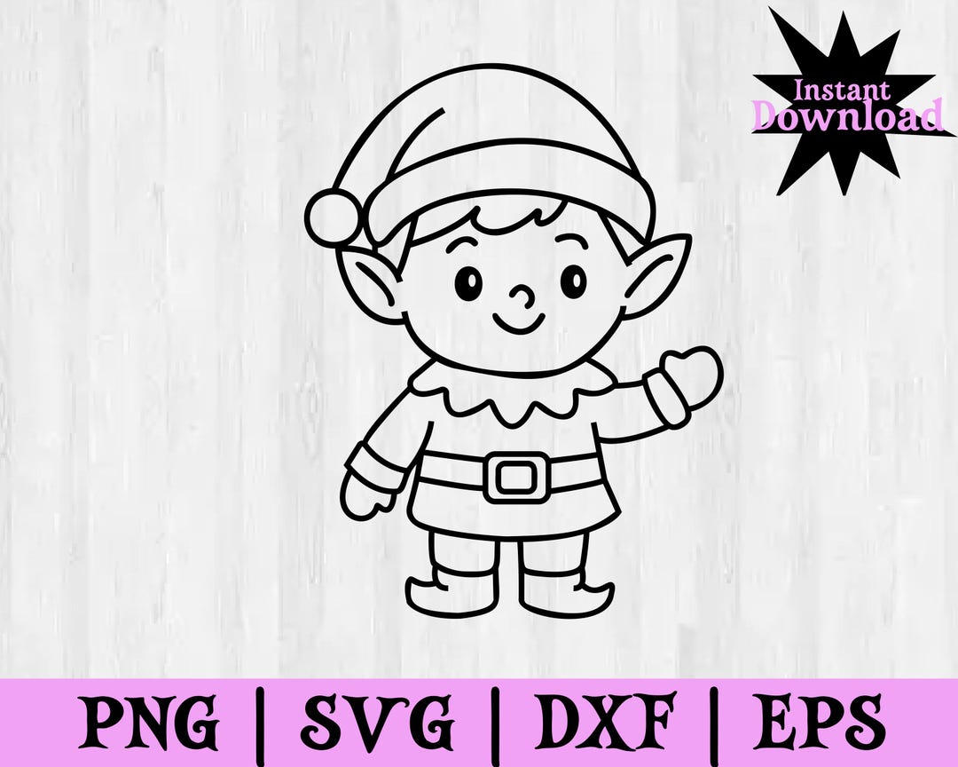 Christmas Elf Outline SVG Clipart: Holiday Vector (digital Download) - Etsy